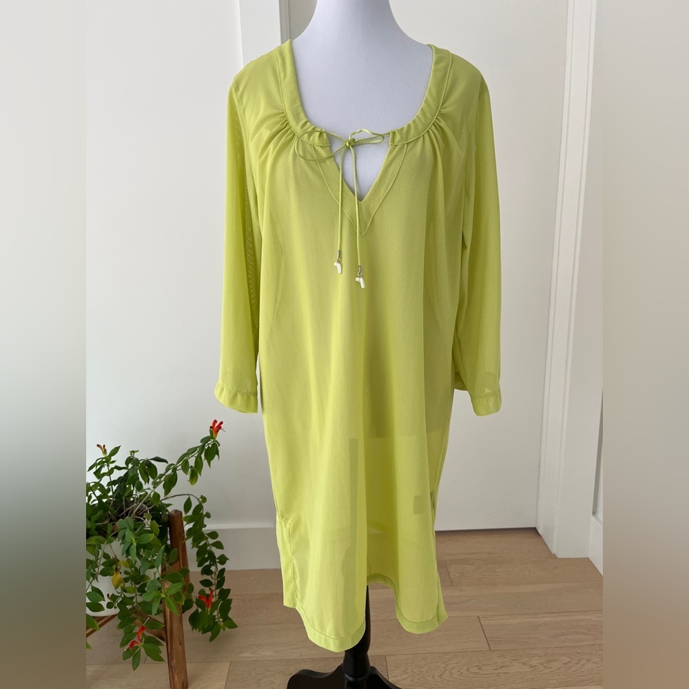 EIVISSA Sheer Mesh Pullover Swimsuit Coverup Adjustable Tie Neck Beachy Vacation